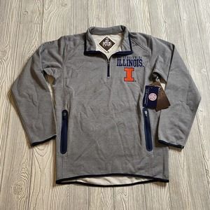 GIII Illinois Fighting Illini 1/4 Zip Pullover Mens S Gray Embroidered NWT